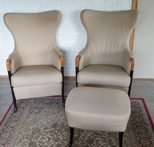 2x Giorgetti Progetti Wing chair 63340 + voetenbankje