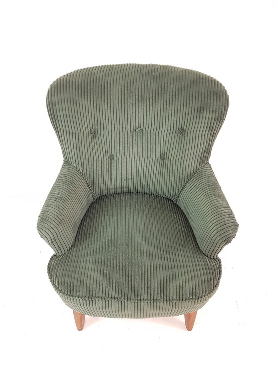 Image 1 of Groene Fauteuil Ribstof Artifort Theo Ruth