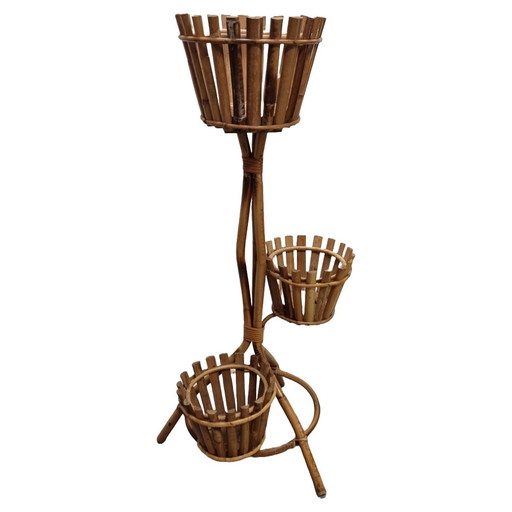 Vintage Bamboe En Rotan Plantenstandaard