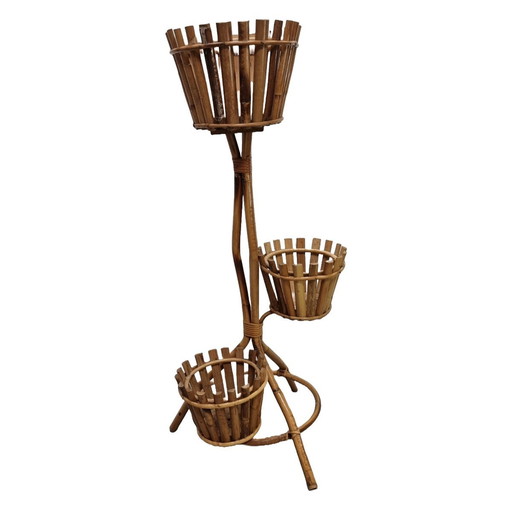 Vintage Bamboe En Rotan Plantenstandaard