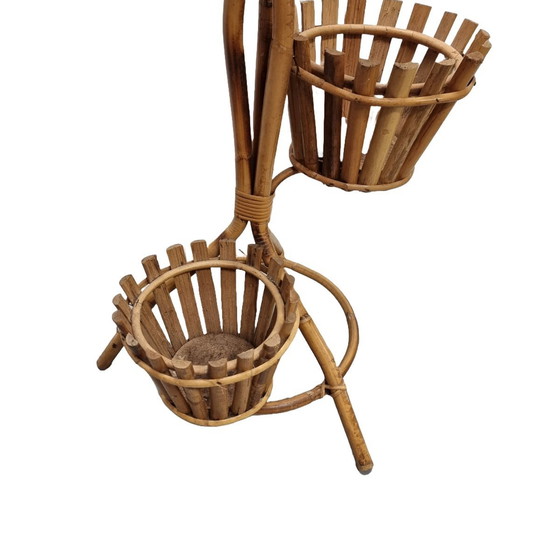 Image 1 of Vintage Bamboe En Rotan Plantenstandaard