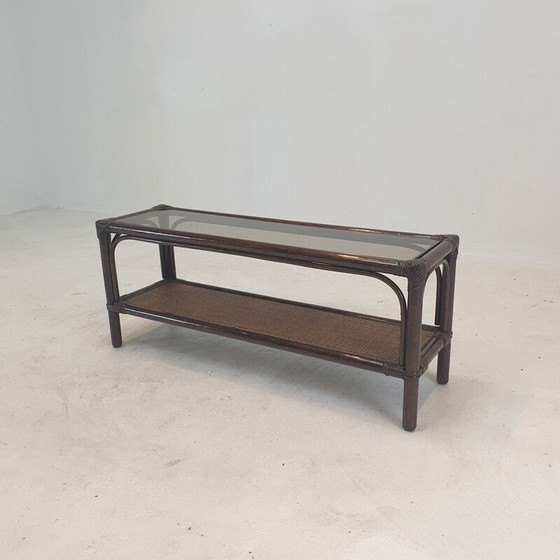 Image 1 of Italiaanse vintage salontafel van bamboe en rotan, jaren 1980