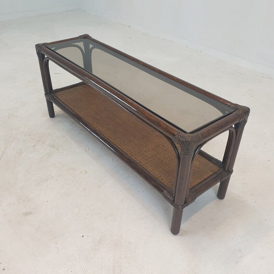 Image 1 of Italiaanse vintage salontafel van bamboe en rotan, jaren 1980