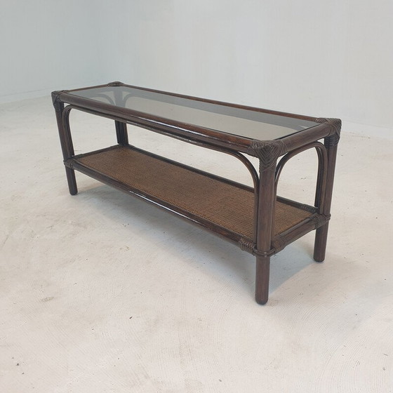Image 1 of Italiaanse vintage salontafel van bamboe en rotan, jaren 1980