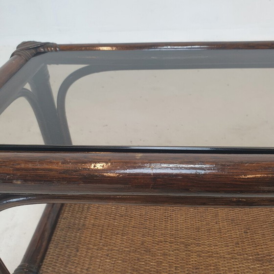 Image 1 of Italiaanse vintage salontafel van bamboe en rotan, jaren 1980