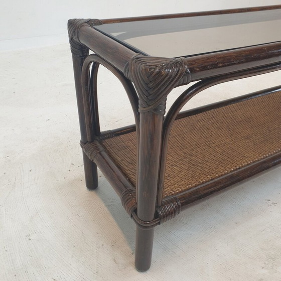 Image 1 of Italiaanse vintage salontafel van bamboe en rotan, jaren 1980