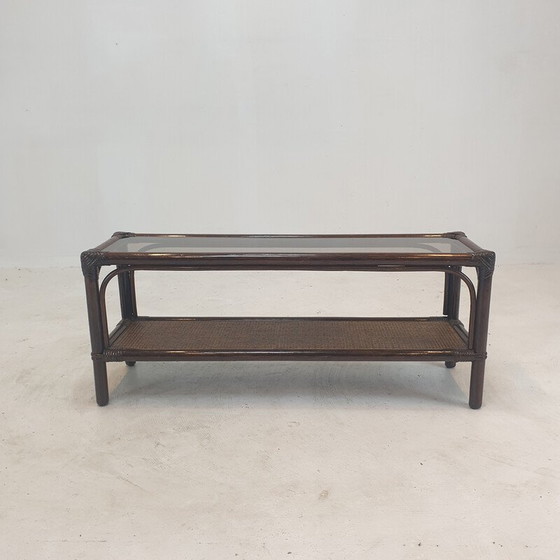 Image 1 of Italiaanse vintage salontafel van bamboe en rotan, jaren 1980
