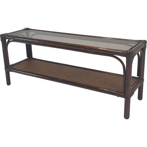 Italiaanse vintage salontafel van bamboe en rotan, jaren 1980