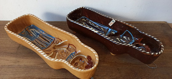 Image 1 of 2x Vintage Elzasser Aardewerk Voedselvorm