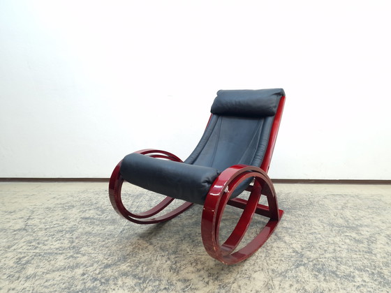 Image 1 of Poltronova Sgarsul schommelstoel designer fauteuil leren fauteuil vintage zeldzaamheid