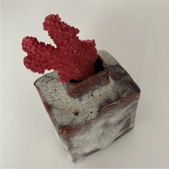 Image 1 of Vet Lavavase Vintage Nederlands Rood Glazuur, Handgemaakt, 50/60D, Kunst Aardewerk, Verzamelobject