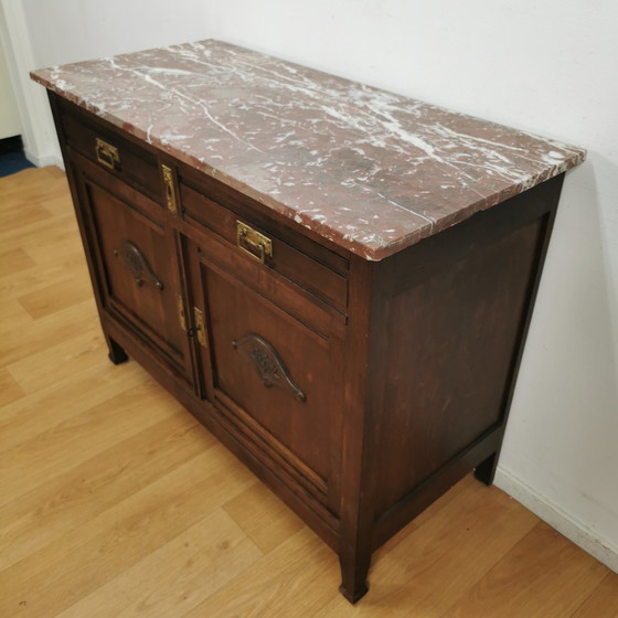 Image 1 of Vintage antiek dressoir commode ladekast badkamermeubel met marmer blad