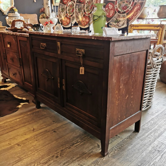 Image 1 of Vintage antiek dressoir commode ladekast badkamermeubel met marmer blad