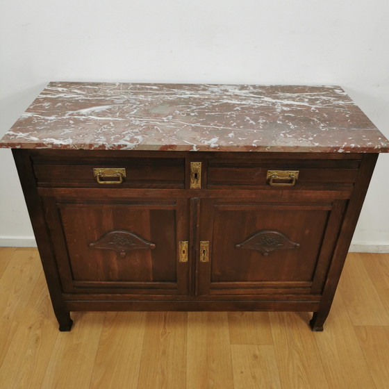 Image 1 of Vintage antiek dressoir commode ladekast badkamermeubel met marmer blad