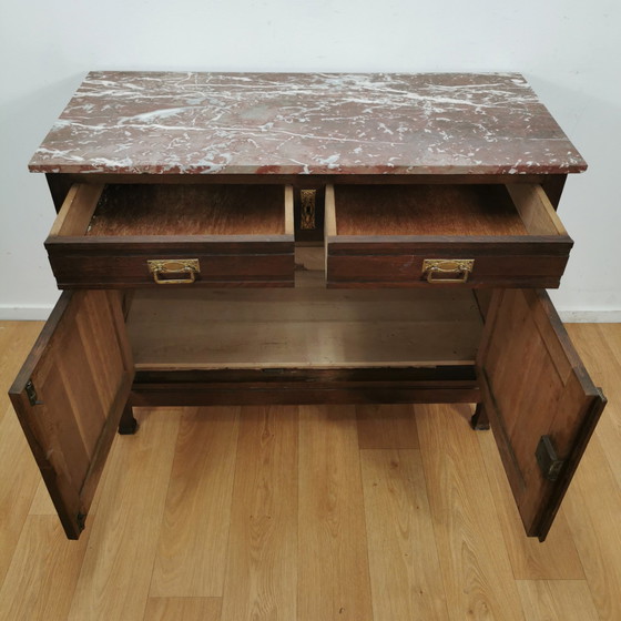 Image 1 of Vintage antiek dressoir commode ladekast badkamermeubel met marmer blad