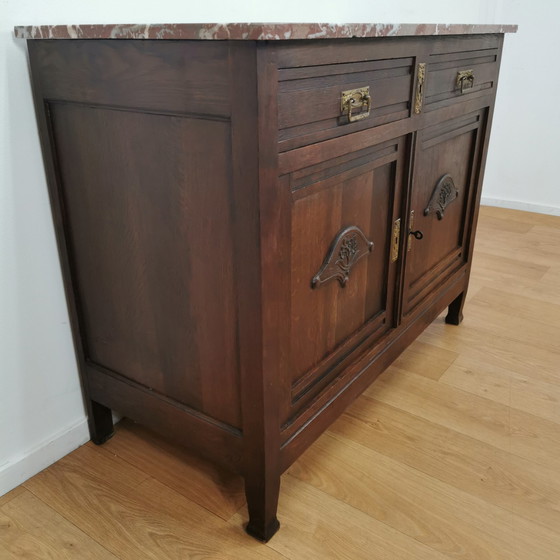 Image 1 of Vintage antiek dressoir commode ladekast badkamermeubel met marmer blad