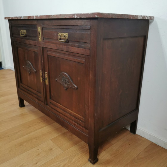 Image 1 of Vintage antiek dressoir commode ladekast badkamermeubel met marmer blad