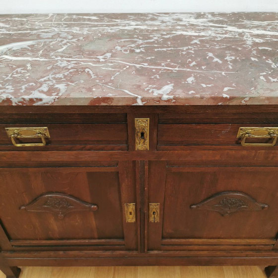 Image 1 of Vintage antiek dressoir commode ladekast badkamermeubel met marmer blad