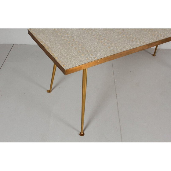 Image 1 of Vintage mozaïek salontafel in messing en glazen tegels, 1950