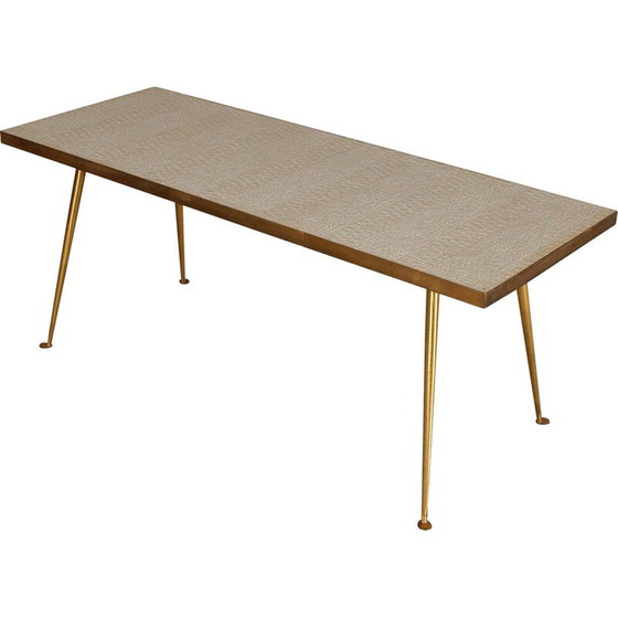 Image 1 of Vintage mozaïek salontafel in messing en glazen tegels, 1950