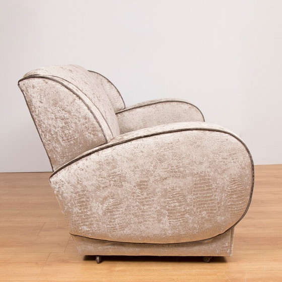 Image 1 of Vintage loungeset in zilverkleurige stof met 1 bank en 2 fauteuils