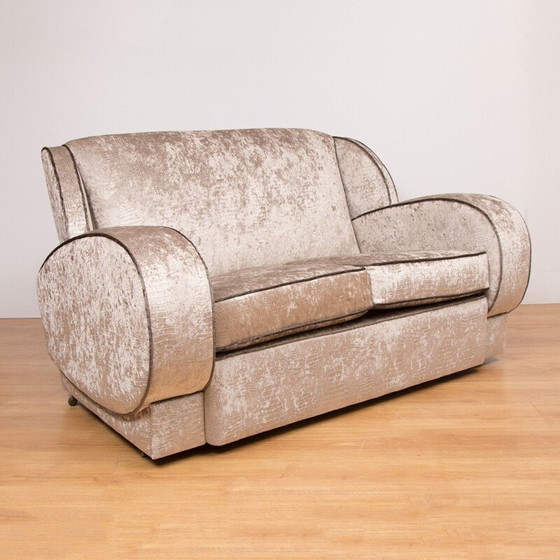 Image 1 of Vintage loungeset in zilverkleurige stof met 1 bank en 2 fauteuils