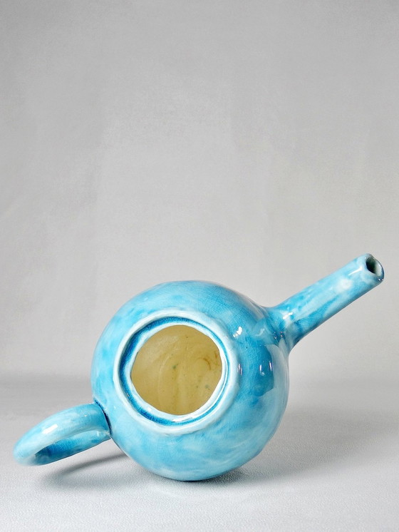 Image 1 of Individuele Tuquoise Vintage Keramische Theepot met IJs