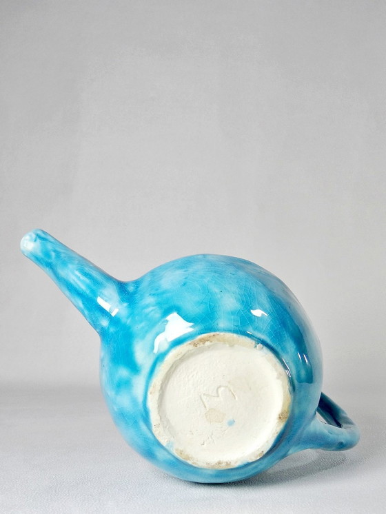 Image 1 of Individuele Tuquoise Vintage Keramische Theepot met IJs