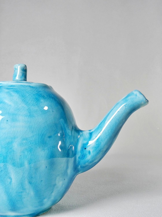 Image 1 of Individuele Tuquoise Vintage Keramische Theepot met IJs