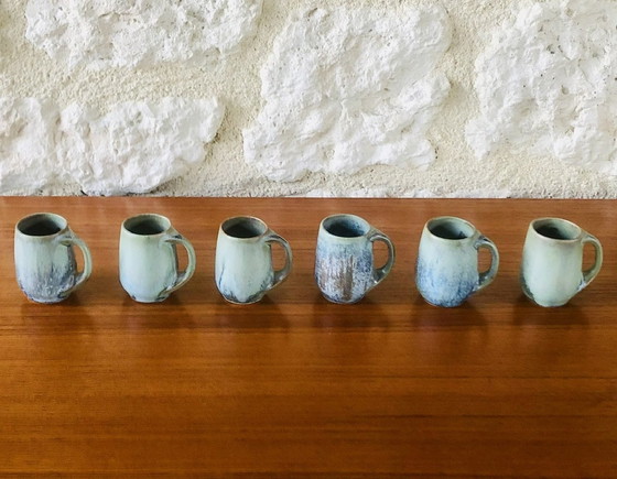 Image 1 of  Art Nouveau, gevlamd aardewerk likeurstel van Denbac, set van 7