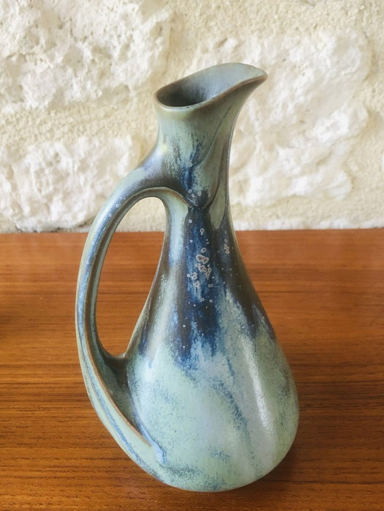 Image 1 of  Art Nouveau, gevlamd aardewerk likeurstel van Denbac, set van 7