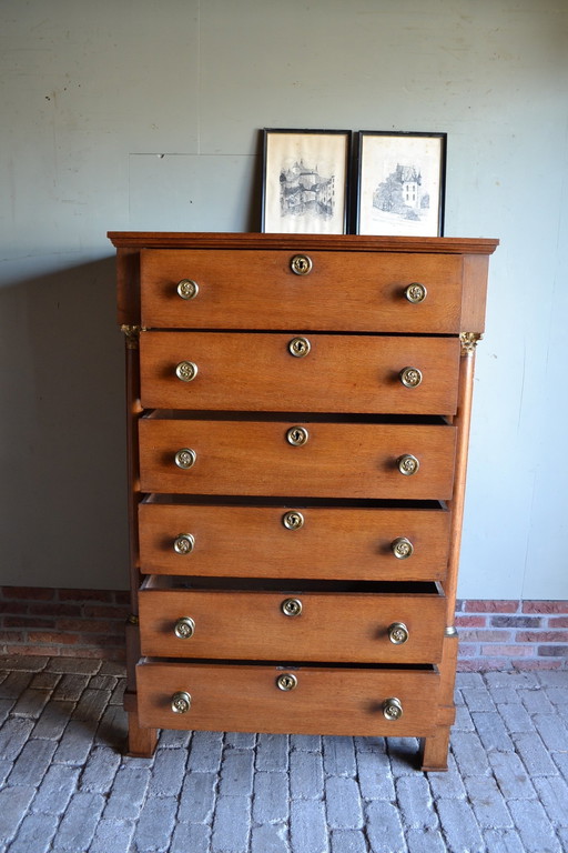 Antieke Eiken Empire Chiffoniere, Ladekast.