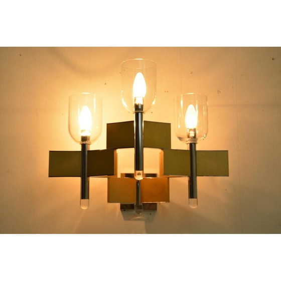 Image 1 of Vintage 3-lichts wandlamp van metaal en glas door Gaetano Scoiolari, 1970