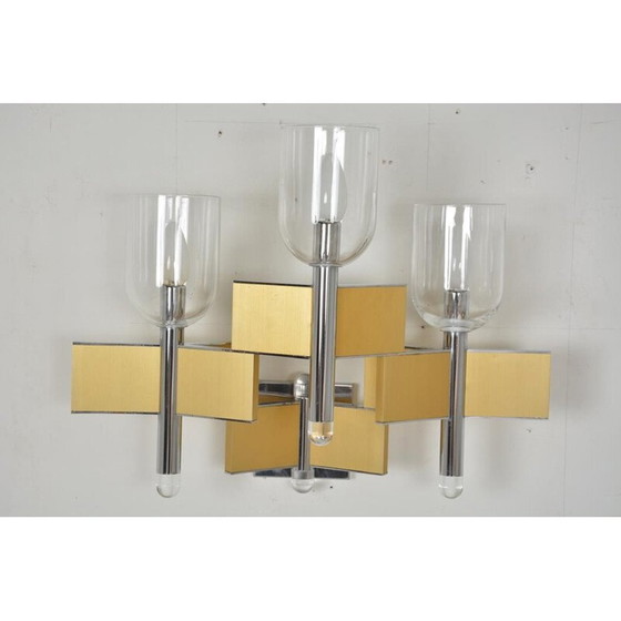 Image 1 of Vintage 3-lichts wandlamp van metaal en glas door Gaetano Scoiolari, 1970