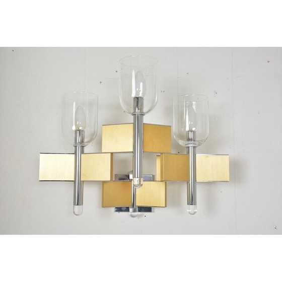 Image 1 of Vintage 3-lichts wandlamp van metaal en glas door Gaetano Scoiolari, 1970
