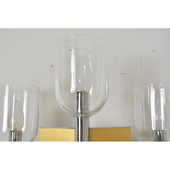 Image 1 of Vintage 3-lichts wandlamp van metaal en glas door Gaetano Scoiolari, 1970