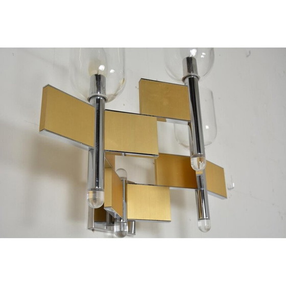 Image 1 of Vintage 3-lichts wandlamp van metaal en glas door Gaetano Scoiolari, 1970
