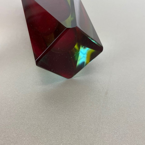 Image 1 of Paar oude gefacetteerde Murano glazen Sommerso vazen van Flavio Poli, Italië 1970