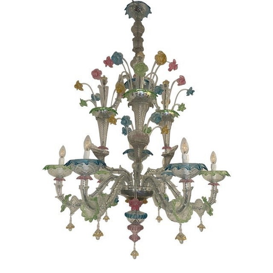 Image 1 of Italiaanse moderne veelkleurige bloemen kroonluchter van Murano glas