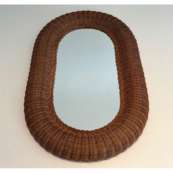 Image 1 of Vintage ovale rotan spiegel, 1970