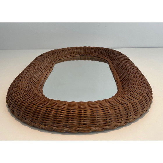 Image 1 of Vintage ovale rotan spiegel, 1970