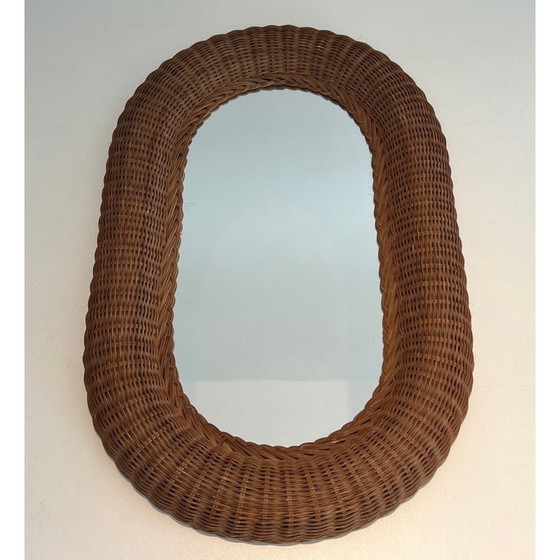 Image 1 of Vintage ovale rotan spiegel, 1970