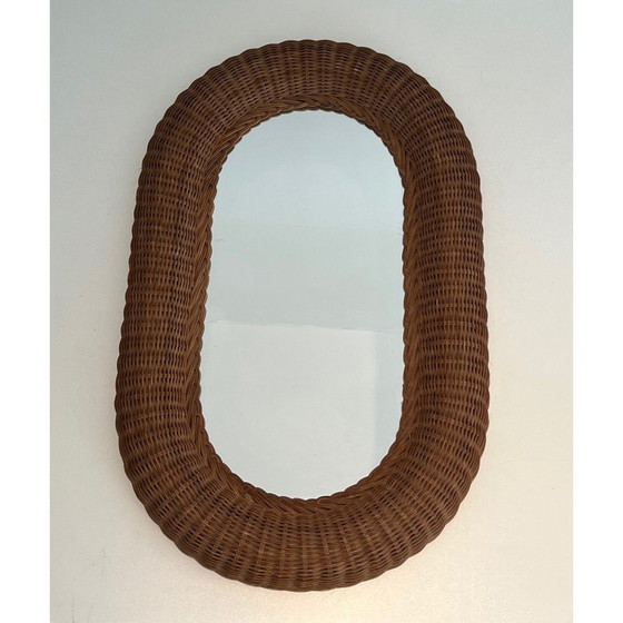 Image 1 of Vintage ovale rotan spiegel, 1970