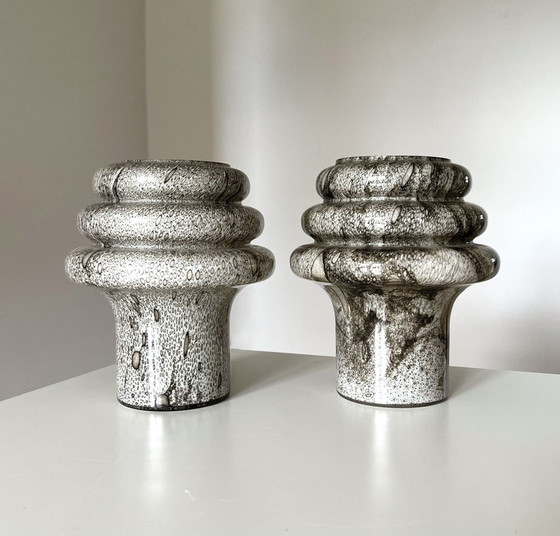 Image 1 of Paar Flygsfors Orrefors Glas Tafellampen, 60/70S, Zweeds Vintage, Structuur