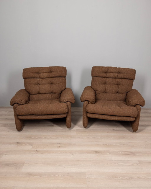 Paar 70S fauteuils in stof Mod. Coronado Ontwerp Afra & Tobia Scarpa