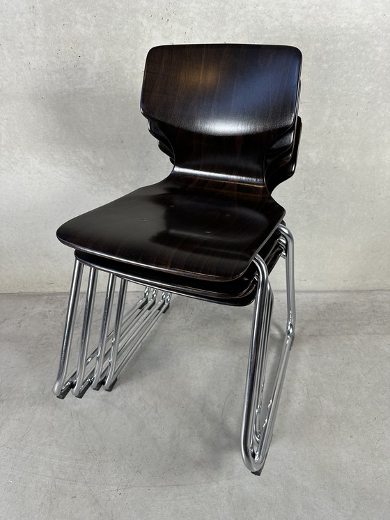 Image 1 of 4X Vintage Flötotto Pagholz Stoelen - Donker