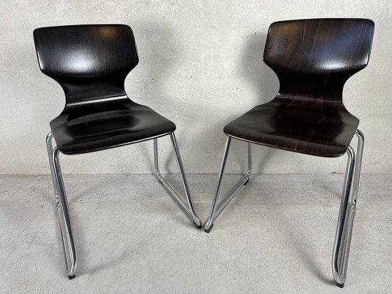 Image 1 of 4X Vintage Flötotto Pagholz Stoelen - Donker