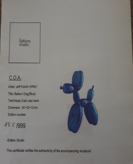 Image 1 of Jeff Koons (Naar) Blue Balloon Dog