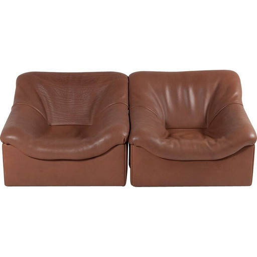 Paar vintage lounge stoelen ds-46 in buffelleer van De Sede, Zwitserland 1970