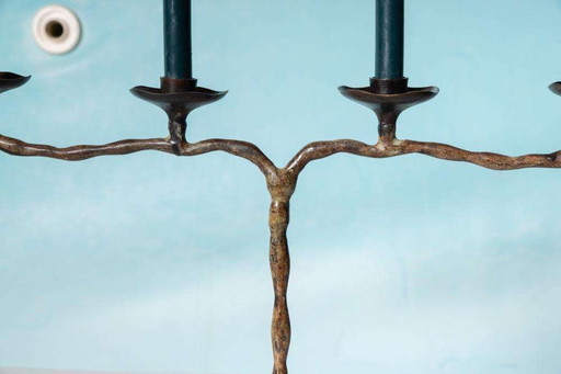 Vintage kandelaar 60s, Japandi bronze patinated chandelier